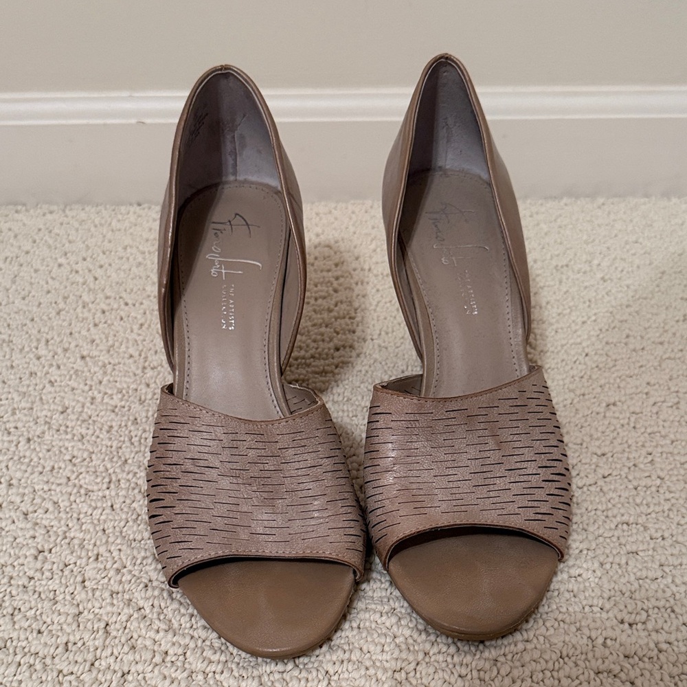 Franco Sarto Tan Woven Peep-Toe Heels
